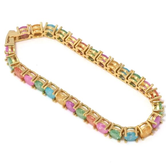 Rainbow "Dressing for Joy" Simulated Opal and Chalcedony Tennis Bracelet - Picture 4 of 5